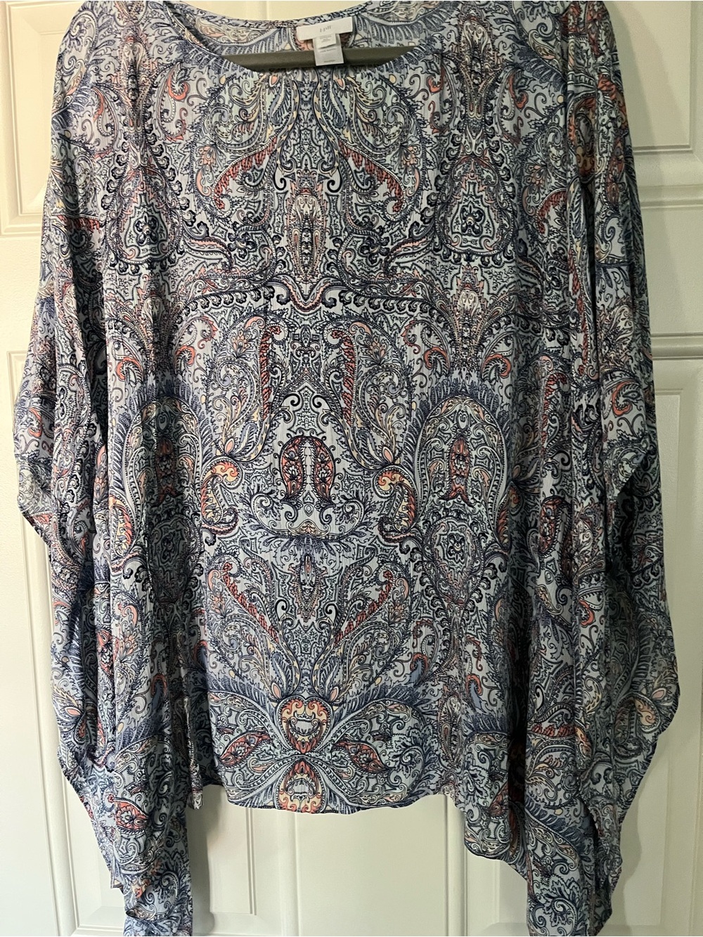 J. Jill Blue Paisley Rayon poncho with Navy and Peach Accents